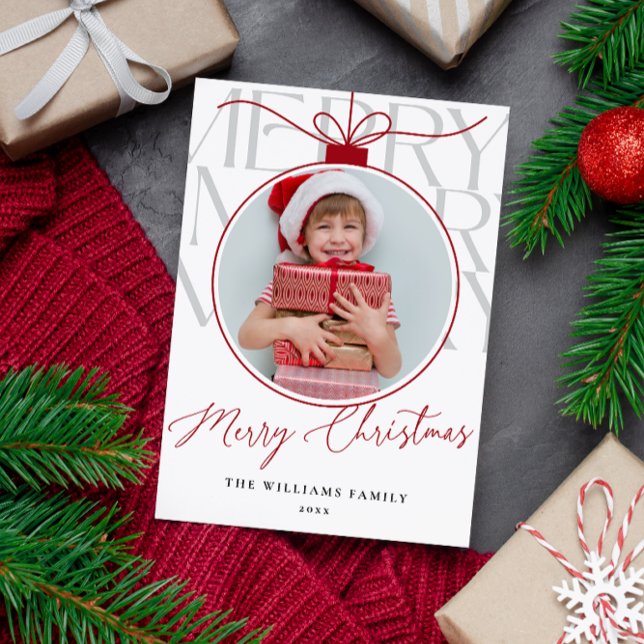 CARTÃO DE FESTIVIDADES WHITE RED MODERN TYPOGRAPHY PHOTO ORNAMENT  (Criador carregado)