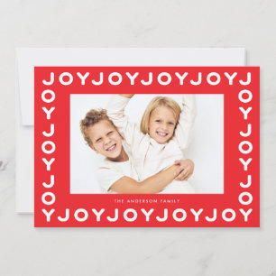 Cartão De Festividades White Retro Joy Joy Red Frame Foto de Natal