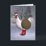 Cartão De Festividades White Rooster Santa Claus<br><div class="desc">o pai natal ganhou uma galinha bonitinha como ajudante este ano - alegremente marchando com botas vermelhas e chapéu através da neve no inverno</div>