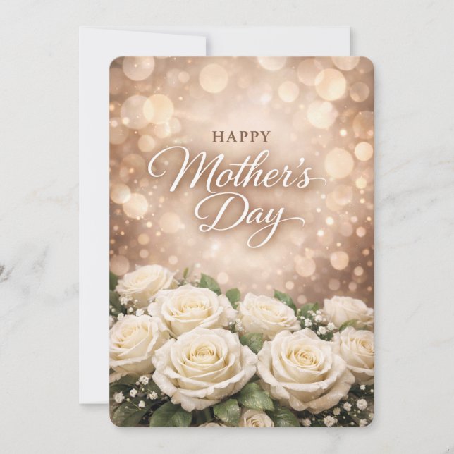 Cartão De Festividades White Rose Mother’s Day Greeting Design (Frente)