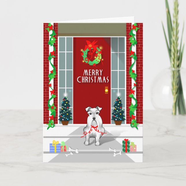 Cartão De Festividades White Schnauzer Dog Merry Christmas Holiday Card (Frente)