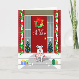 Cartão De Festividades White Schnauzer Dog Merry Christmas Holiday Card