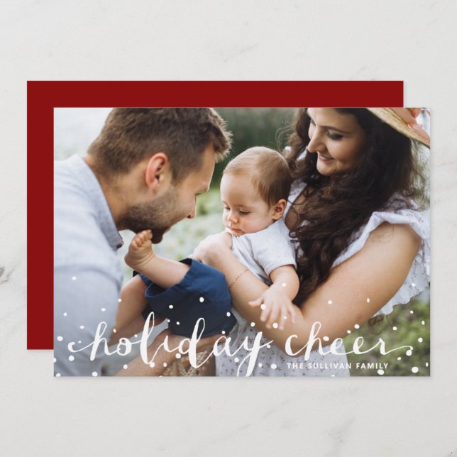 Cartão De Festividades White Snow Christmas Chee Rustic Script Photo (Frente/Verso)