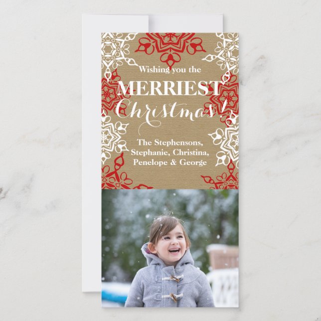 Cartão De Festividades White Snowflakes Vermelho - Livro de Artesanatos d (Frente)