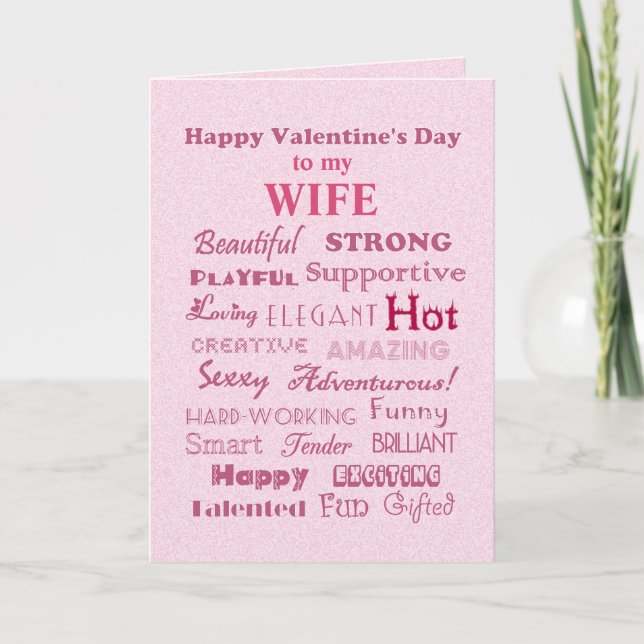 Cartão De Festividades Wife Happy Valentine's Day Words of Praise (Frente)