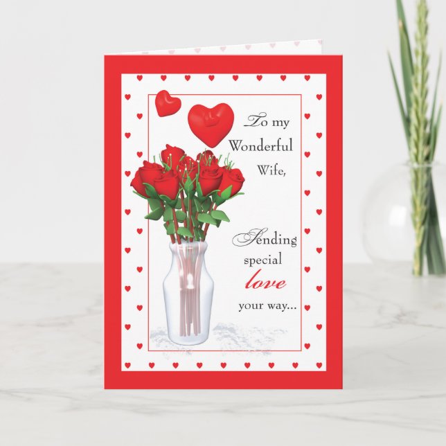 Cartão De Festividades Wife Valentine's Day Red Roses Hearts (Frente)