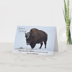 Cartão De Festividades Wild Buffalo Bison Christmas Winter Snow Custom