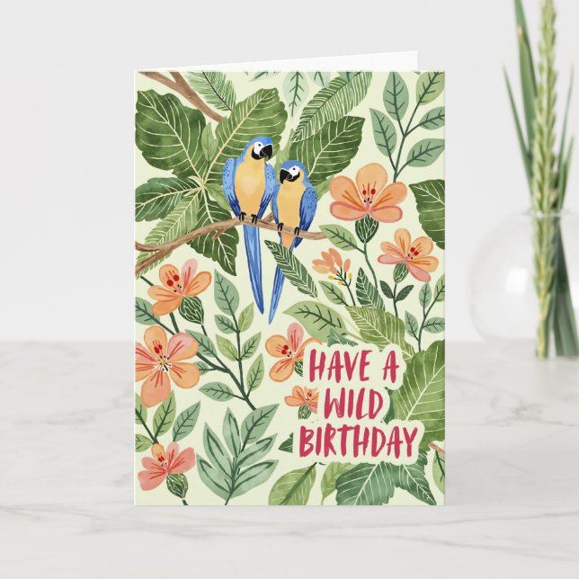 Cartão De Festividades Wild Macaw Jungle Birthay Card (Frente)