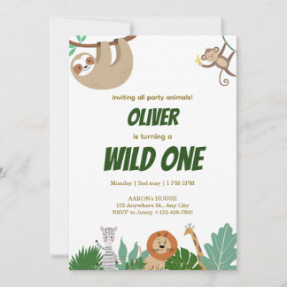 Cartão De Festividades Wild One Jungle Animals Birthday Party Design