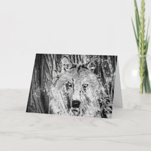 Cartão De Festividades Wild Winter Wolf with Tree Bark and Snow