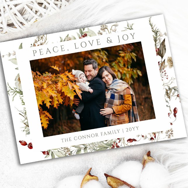 Cartão De Festividades Wildflower Christmas Love Peace Joy Photo (Criador carregado)