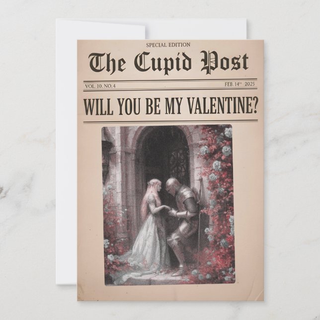 Cartão De Festividades Will You Be My Valentine Newspaper Card (Frente)