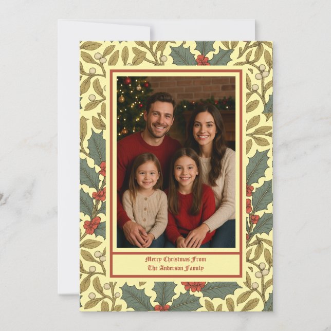 Cartão De Festividades William Morris Inspirou Holly & Mistletoe Foto (Frente)