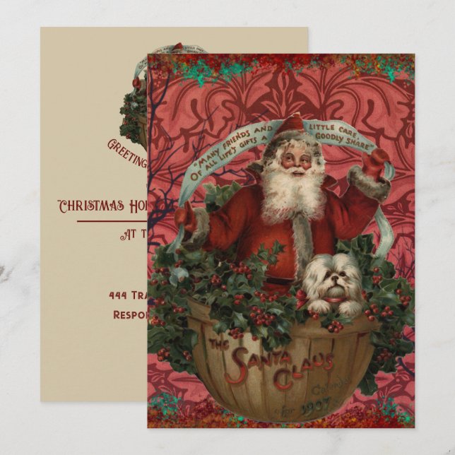Cartão De Festividades William * Morris Santa Claus Vermelho Rico (Frente/Verso)