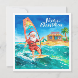Cartão De Festividades Windsurfing Santa Beach Christmas Card