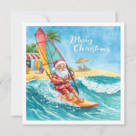 Cartão De Festividades Windsurfing Santa Beach Christmas Card