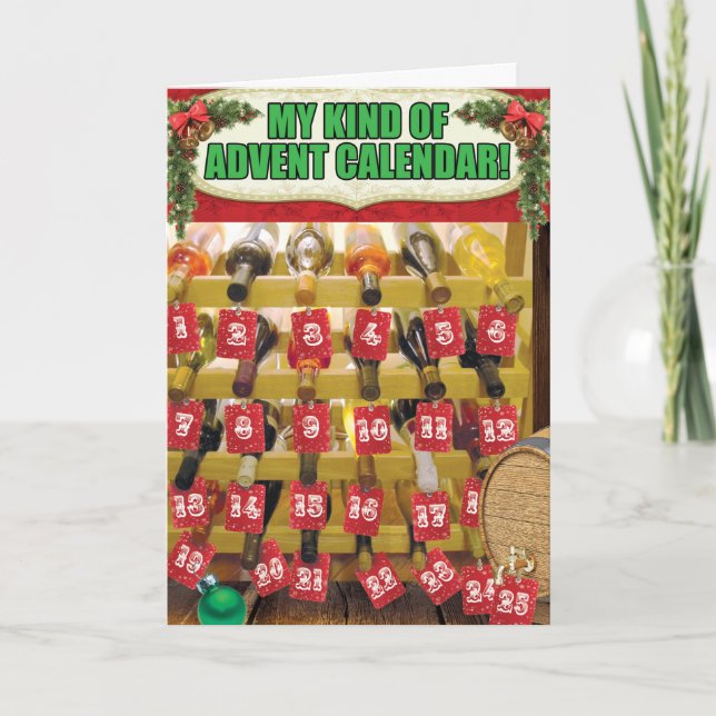 Cartão De Festividades Wine Advent Calendar Christmas Funny Paper Card (Frente)