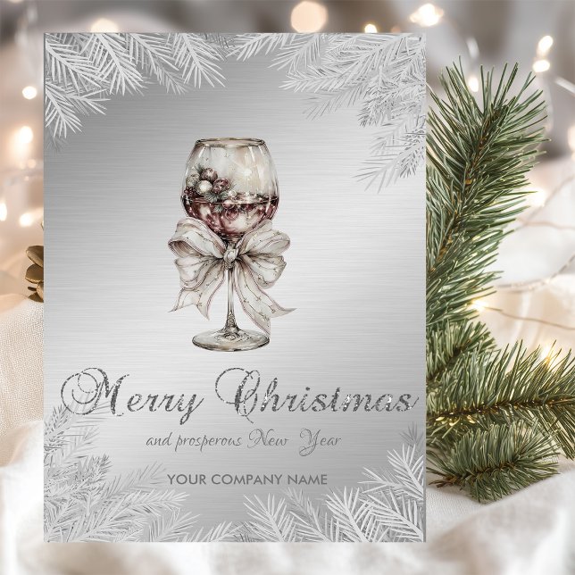 Cartão De Festividades Wine Bow Christmas Tree Branches Silver Corporate (Criador carregado)