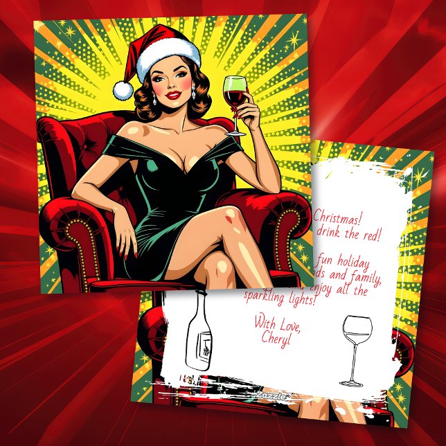 Cartão De Festividades Wine Humor | Personalized Retro Pop Art Christmas (Criador carregado)