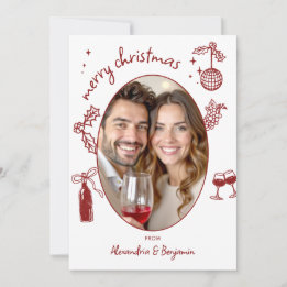Cartão De Festividades Wine Lover Hand-Drawn Whimsical Photo Holiday Card