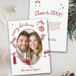 Cartão De Festividades Wine Lover Hand-Drawn Whimsical Photo Holiday Card