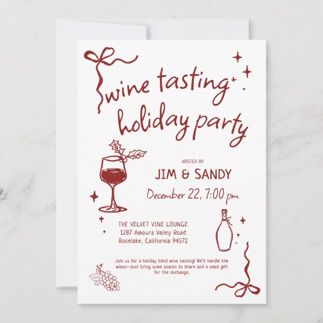 Cartão De Festividades Wine Tasting Holidays Party Whimsical Christmas (Frente)