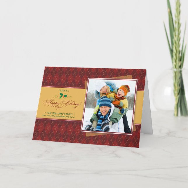 Cartão De Festividades Winter Argyle Happy Holidays Card (red) (Frente)