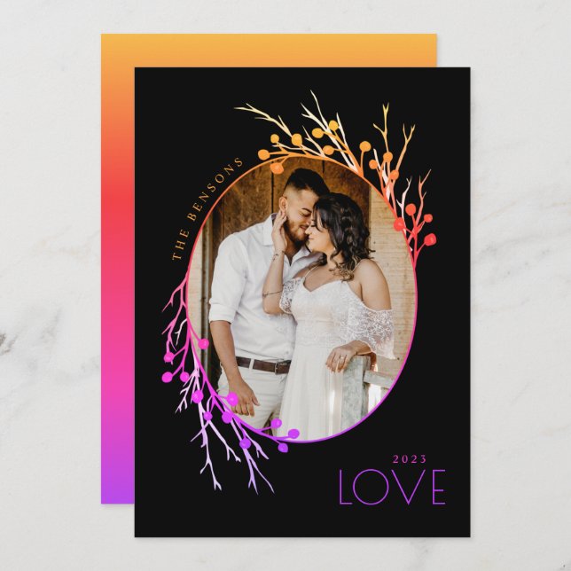 Cartão De Festividades Winter Berries Love Branch Rainbow Black (Frente/Verso)