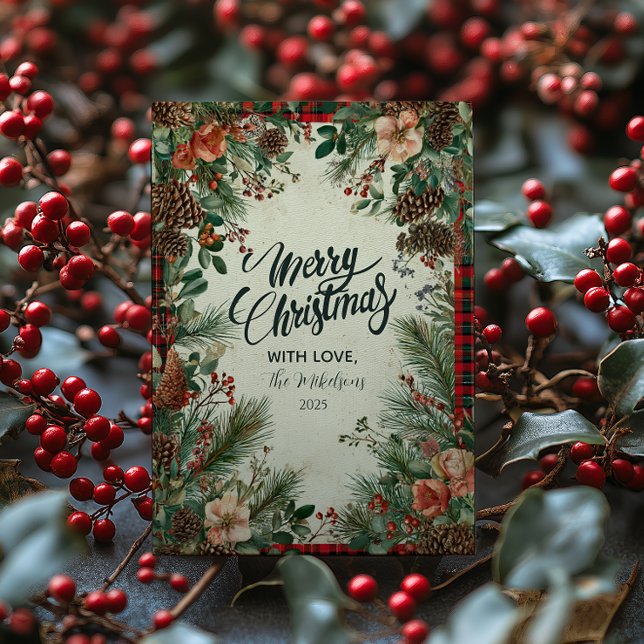 Cartão De Festividades Winter Berry Pine Christmas (Criador carregado)