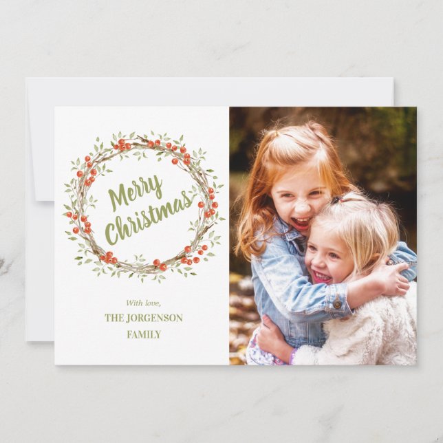 Cartão De Festividades Winter Berry Wreath | Foto Natal (Frente)
