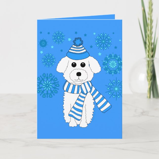 Cartão De Festividades Winter Bichon (Frente)