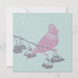 Cartão De Festividades Winter bird on berries branches, lantern - Xmas