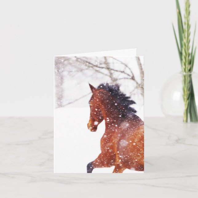 Cartão De Festividades Winter Blizzard Horse Christmas Greeting Card (Frente)