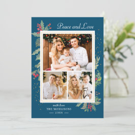 Cartão De Festividades Winter Blue Peace and Love Holly Berries 3 Foto