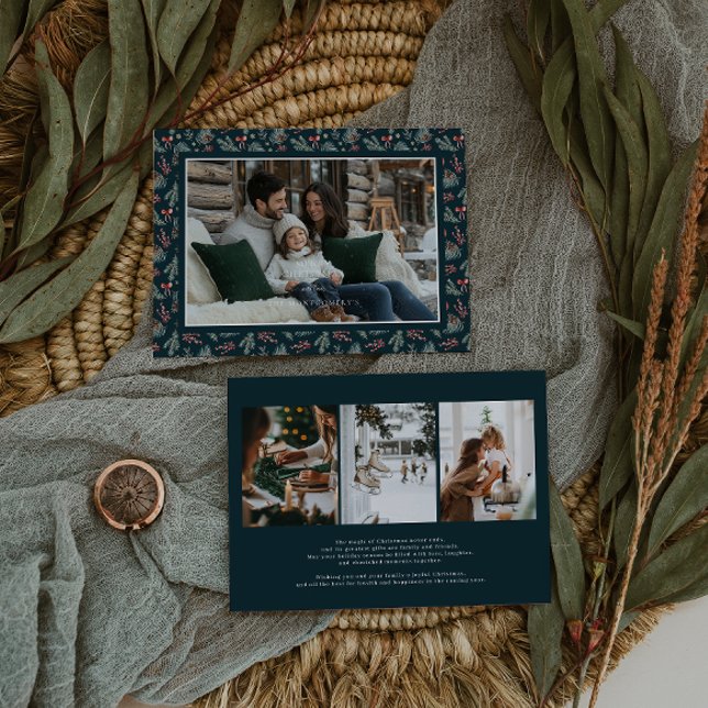 Cartão De Festividades Winter Botanicals Coquette Bow | Elegant Photo  (Criador carregado)