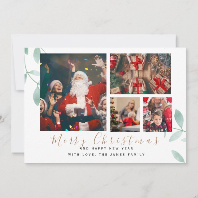 Cartão De Festividades Winter Botanicals Elegant 4 Imagens Natal Hol (Frente)
