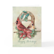 Winter Cardinals Pair with Poinsettia