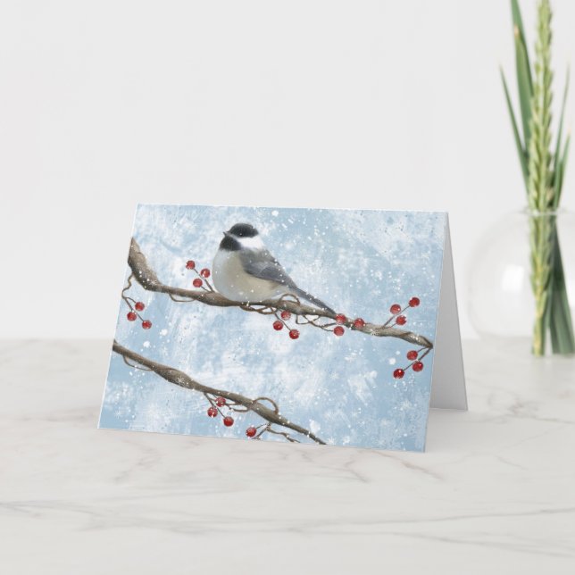 Cartão De Festividades Winter Chickadee Card (Frente)