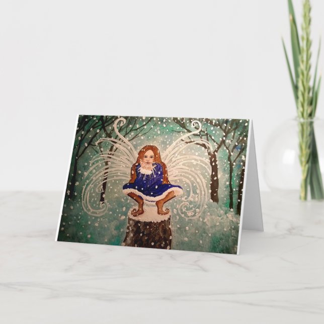 Cartão De Festividades Winter Christmas Snow Fairy Art Greeting Card (Frente)