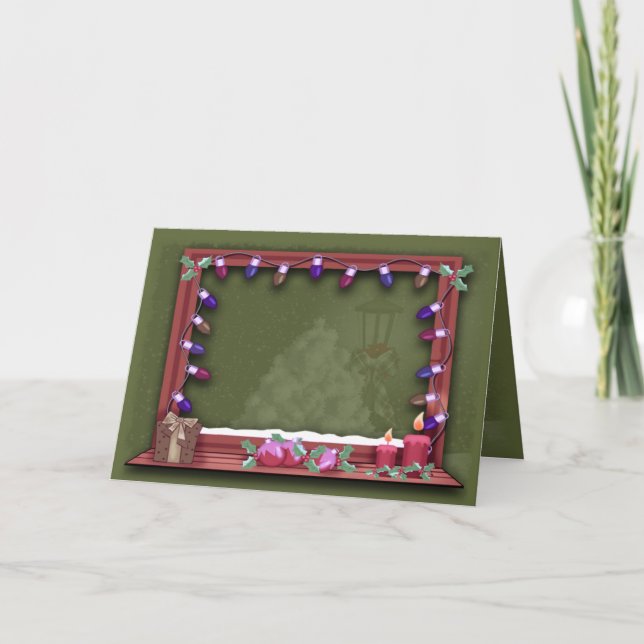 Cartão De Festividades Winter Christmas Window Lights Photo Insert (Frente)