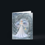 Cartão De Festividades Winter Fairy Queen..<br><div class="desc">A beautiful fairy,   Queen of the winter realm,  walks through the magical realm with her lantern to show the way,  a fantasy christmas card..</div>