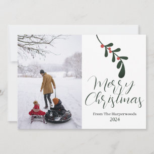 Cartão De Festividades Winter Floral Leaf Christmas Family One Photo