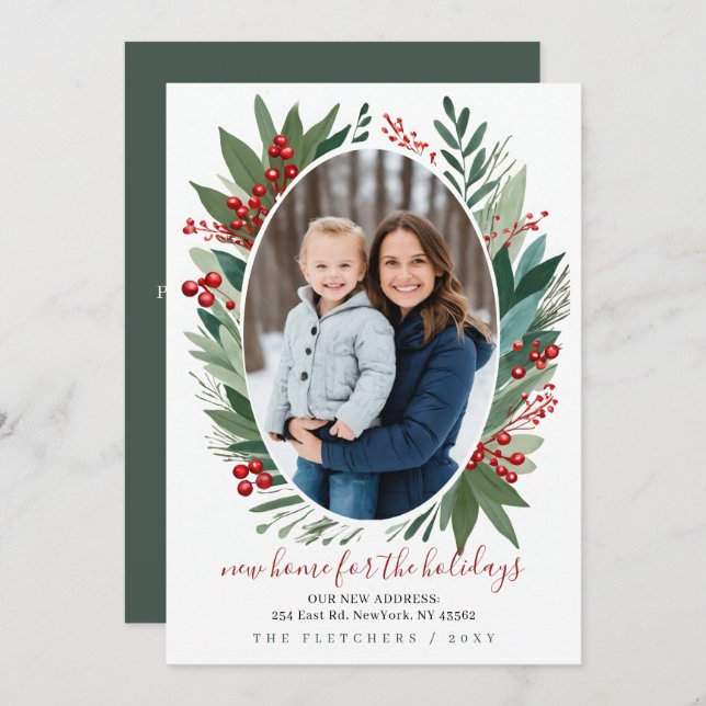 Cartão De Festividades Winter Foliage New Home for Holidays Photo Moving (Frente/Verso)