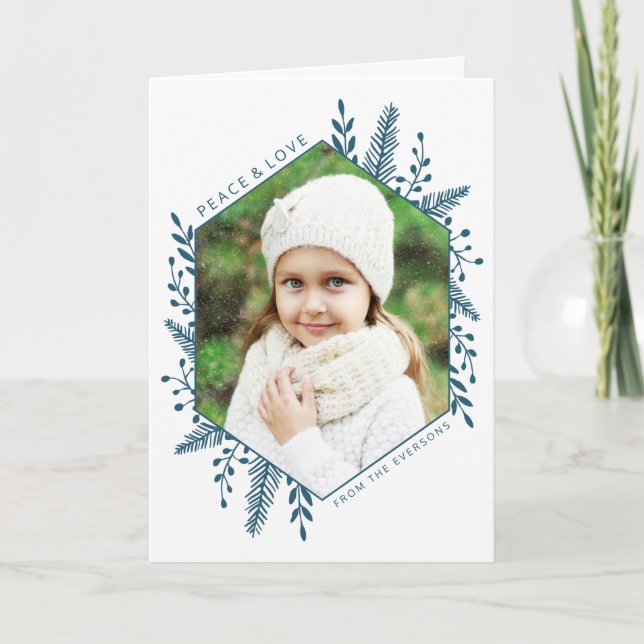 Cartão De Festividades Winter Foliage Photo Holiday Greeting Card | Teal (Frente)