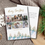 Cartão De Festividades Winter Forest Watercolor Script Christmas 6 Photos<br><div class="desc">Cartão de Feriado de 6 Fotografias com Script Watercolor da Floresta de inverno. Desenho aquoso das árvores no inverno, floresta de inverno com neve em cores azul, rosa e verde. A design é pacífica e calma com texto na frente e no verso. Personalize o texto e adicione fotos da família....</div>