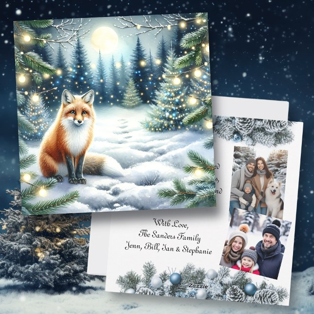 Cartão De Festividades Winter Fox in a Whimsical Forest Christmas Photo (Criador carregado)