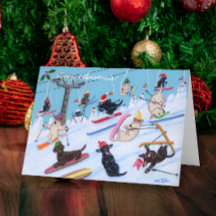 Winter Fun Christmas Skiing Labrador Painting