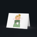 Cartão De Festividades Winter girl drinking tea. New christmas Greeting<br><div class="desc">New Christmas and Winter Greeting in shop. Enjoy hand-drawn Lady with Tea. Original illustration. Color : green</div>