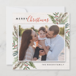 Cartão De Festividades Winter Greenery Christmas Photo Card