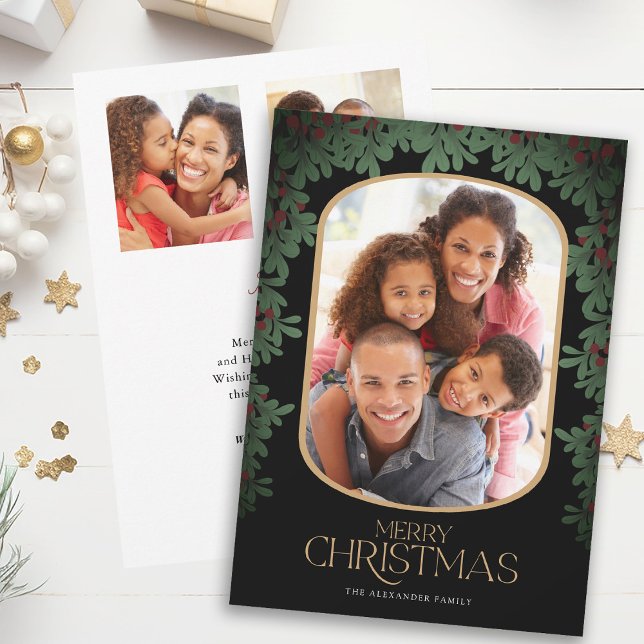 Cartão De Festividades Winter Greenery Mistletoe 3 Fotos Natal (Criador carregado)